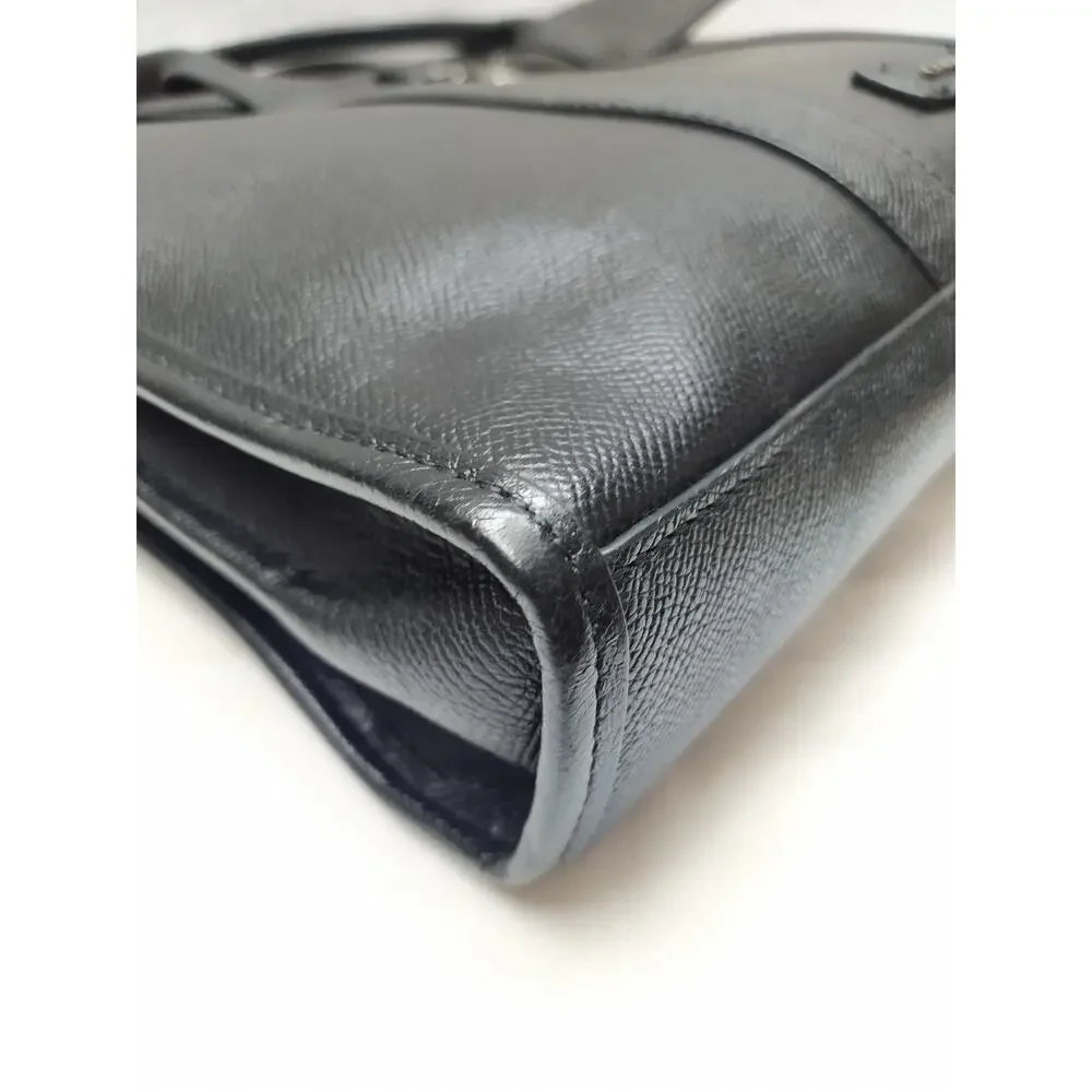 Coach Black Leather Double Handles Pushlock Briefcase Messenger Bag